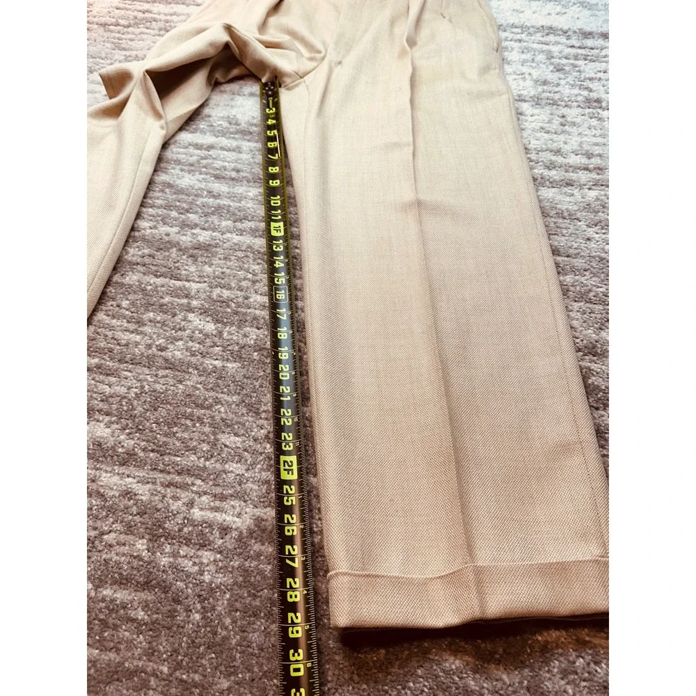 Polo Ralph Lauren Dress Pants Men 34x29 Tan Pleated Cuffed Basketweave Vintage